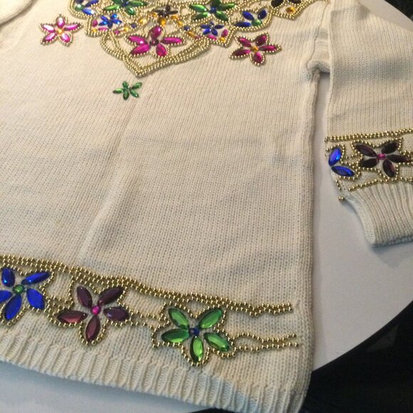 Lisa Ashley White Floral Ladies Bedazzled sweater Vintage size: M - Picture 4 of 6
